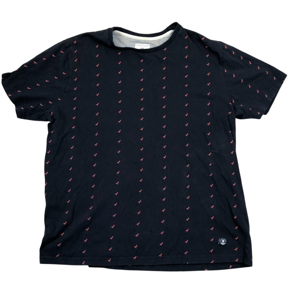 Denim & Flower Ricky Singh Paradise T-Shirt Mens XL Black Flamingo Short Sleeve